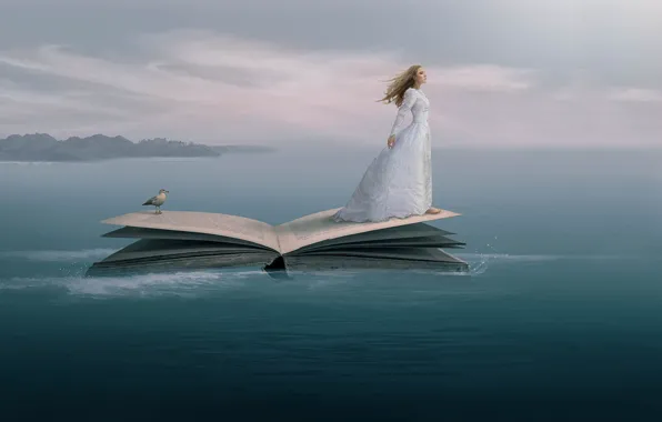 Море, девушка, платье, книга, принцесса, водоем, Tracy Lundgren