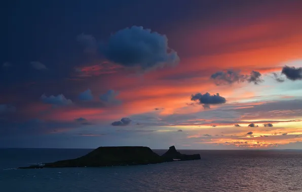 Картинка море, небо, облака, закат, океан, остров, вечер, Великобритания