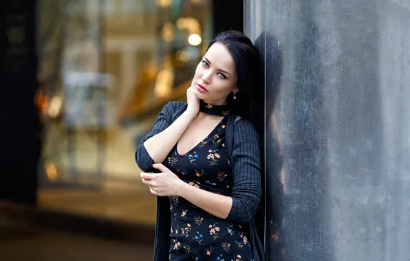Model, Looking At Camera, Denis Petrov, Angelina Petrova, Summer Dress, Against The Wall