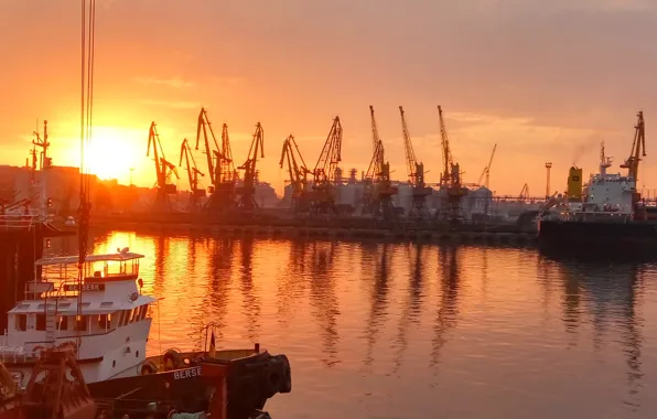 Море, небо, закат, ночь, корабль, танкер, Одесса
