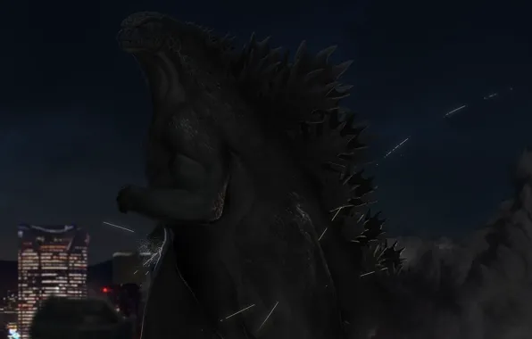 Ночь, Рисунок, Город, Годзилла, Арт, Art, Godzilla, King Of Monsters