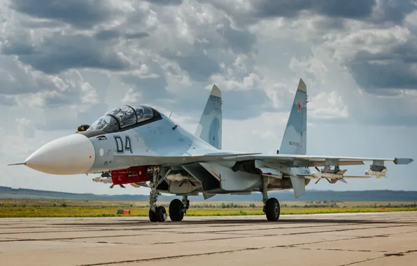 Небо, истребитель, аэродром, российский, многоцелевой, двухместный, Су-30СМ