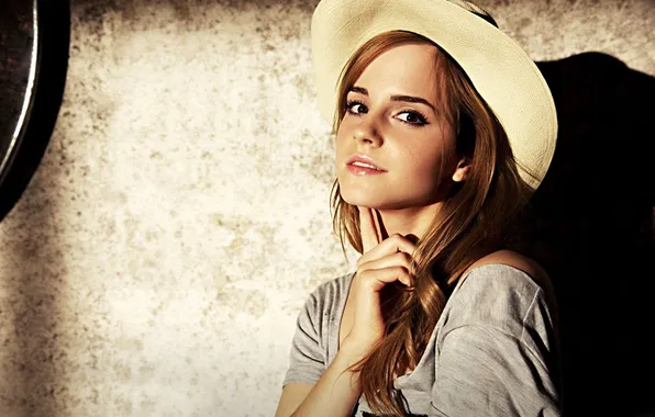 Взгляд, стена, шляпа, Эмма Уотсон, Emma Watson