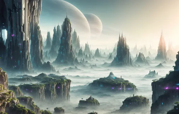 City, future, landscape, art, fantastic, cyberpunk, digital art, Futuristic