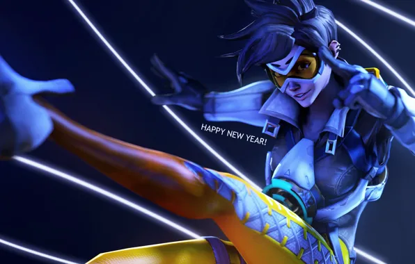 Девушка, лицо, рендеринг, очки, blizzard, tracer, overwatch, lena oxton