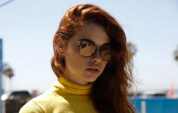 Long hair, model, women, face, redhead, freckles, women outdoors, Sabrina Lynn