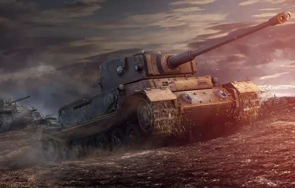 Картинка небо, грязь, арт, танк, танки, WoT, World of Tanks, PzKpfw VI Tiger (P)