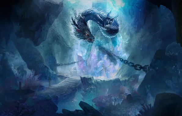 Дракон, Цепи, Fantasy, Dragon, Арт, Art, Фантастика, Миф