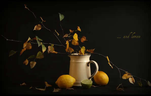 Картинка осень, листья, ветки, лимоны