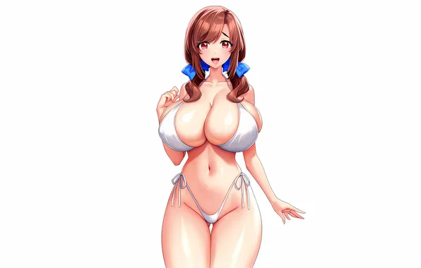 Girl, sexy, cleavage, red hair, long hair, boobs, anime, beautiful