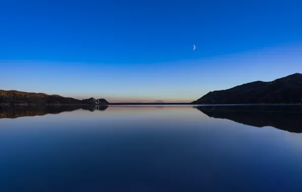 Картинка Moon, sky, mountains, lake, dam