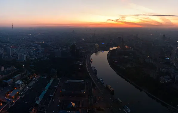 Небо, река, дома, утро, панорама, Москва
