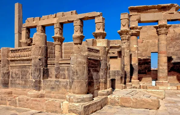 Небо, колонны, храм, Египет, руины