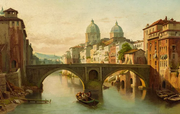 1878, бельгийский живописец, Belgian painter, oil on canvas, François-Antoine Bossuet, Итальянский городской пейзаж, Italian city …