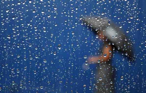 Картинка стекло, капли, дождь, силуэт, woman in the rain