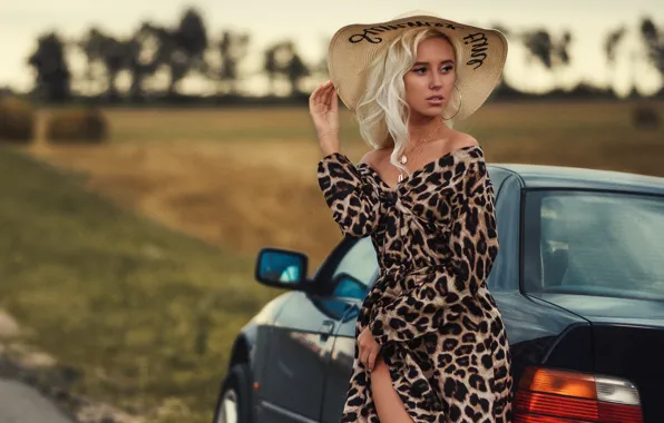 Картинка авто, секси, модель, шляпа, блондинка, Dmitry Medved