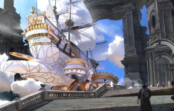 Люди, корабль, здания, паруса, ship, A Ticket to the Horizon