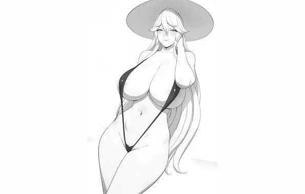 Girl, sexy, cleavage, long hair, hat, boobs, anime, beautiful
