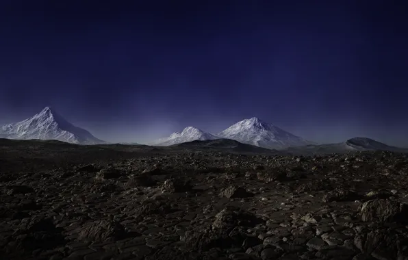 Картинка снег, горы, камни, Арт