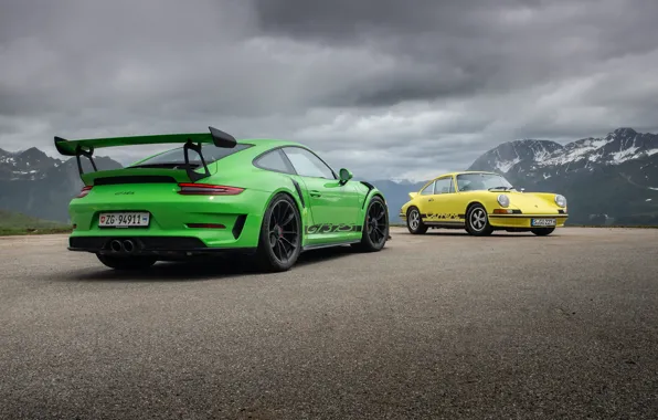 Картинка green, 911, Porsche, yellow, Porsche 911 GT3 RS, Porsche 911 Carrera RS