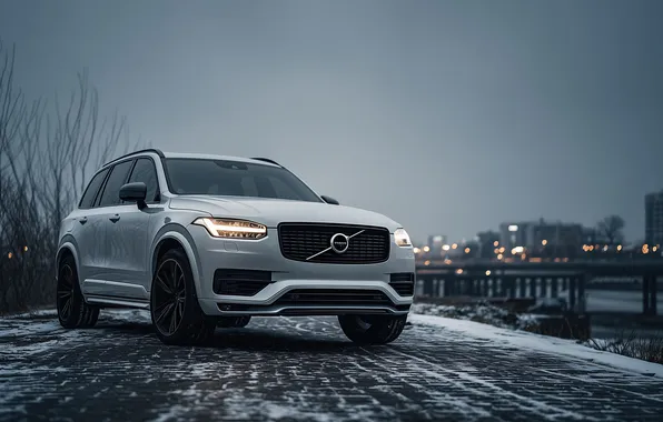 Volvo, blue, winter
