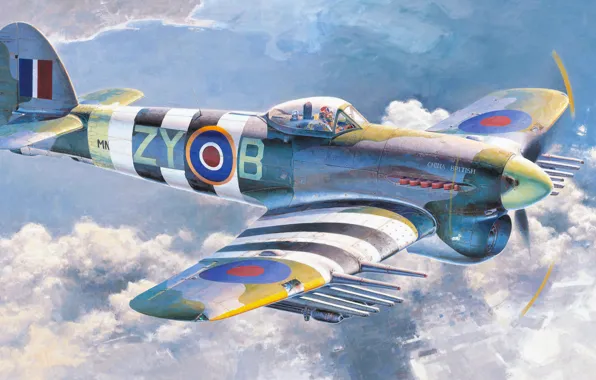 Картинка war, art, painting, aviation, ww2, Hawker Typhoon