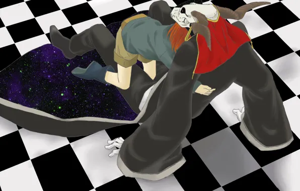 Девушка, череп, аниме, арт, Mahou Tsukai no Yome, The Ancient Magus' Bride, Невеста чародея