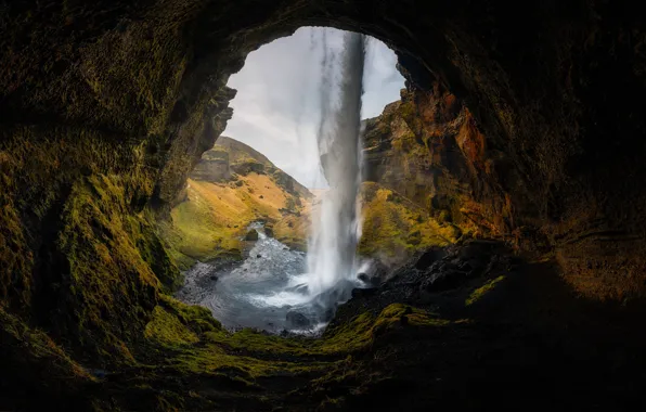 Водопад, пещера, Исландия, Seljalandsfoss, Сельяландсфосс, Northern Cave