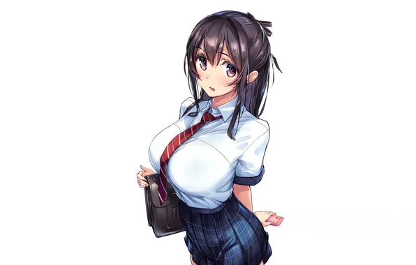 Girl, school uniform, long hair, anime, beautiful, purple eyes, pretty, attractive