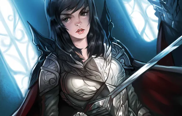 Картинка девушка, оружие, меч, арт, доспех