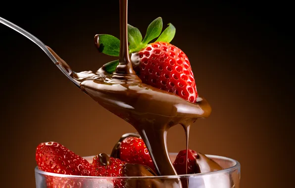Картинка ягоды, шоколад, клубника, ложка, красные, десерт, сладкое