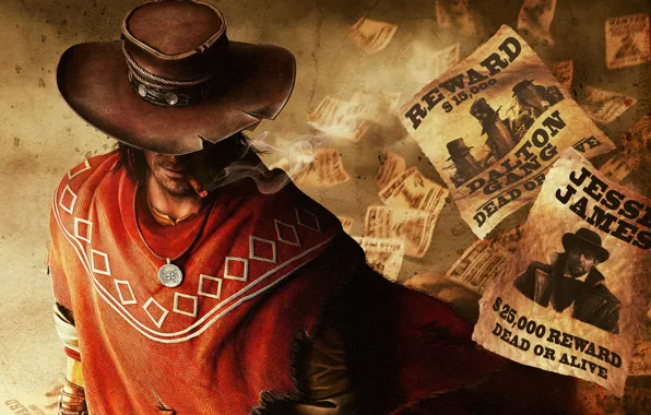 Картинка шляпа, медальон, сигара, бандиты, ковбой, разбойники, Call of Juarez: The Gunslinger, cowboy