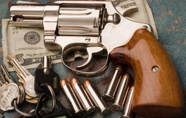 Картинка доллары, ключи, патроны, Special, Cobra, Colt, Револьвер, .38