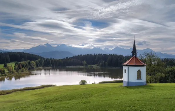 Облака, пейзаж, горы, природа, озеро, Германия, Бавария, Альпы