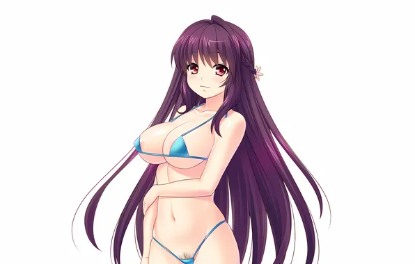 Girl, sexy, cleavage, long hair, boobs, anime, beautiful, red eyes