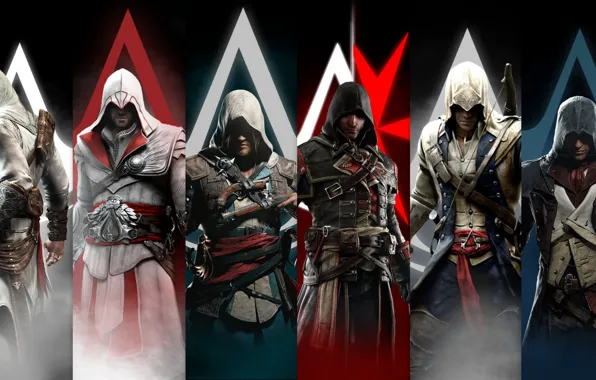 Картинка Assassin's Creed, Connor Kenway, Edward Kenway, Ezio Auditore, Arno Dorian, Shay Patrick Cormac, Altaïr Ibn …
