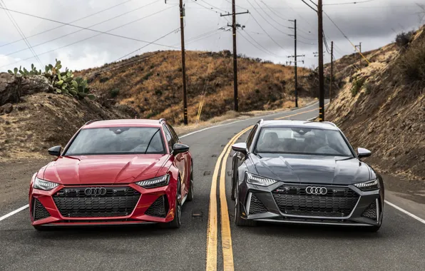 Картинка Audi, RED, Avant, RS6, ROAD, GREY