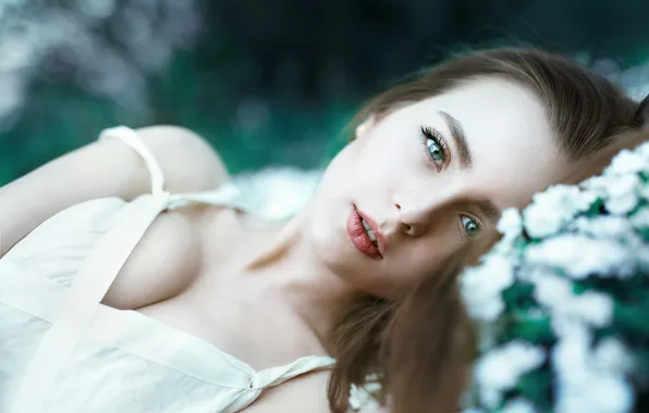 Поле, девушка, милая, платье, лежит, красивая, Александра Шульгович