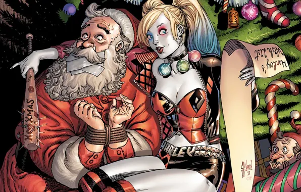 Картинка fantasy, Christmas, comics, elf, artwork, superhero, Christmas tree, Santa Claus