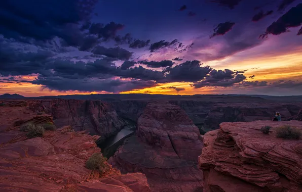 Облака, пейзаж, закат, скалы, Колорадо, Аризона, США, Arizona