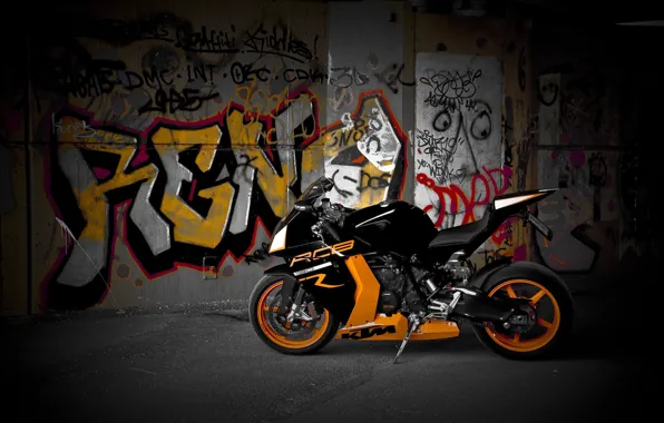 Картинка мотоцикл, wheels, диски, оранжевые, black, bike, KTM, orange