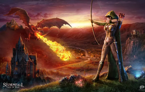 Fire, flame, game, weapon, dragon, castle, elf, bow