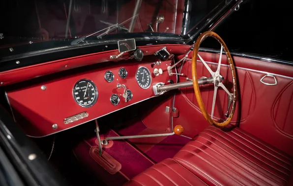 Интерьер, приборы, руль, Bugatti, ретро автомобили, Cabriolet, 1939, Type 57C