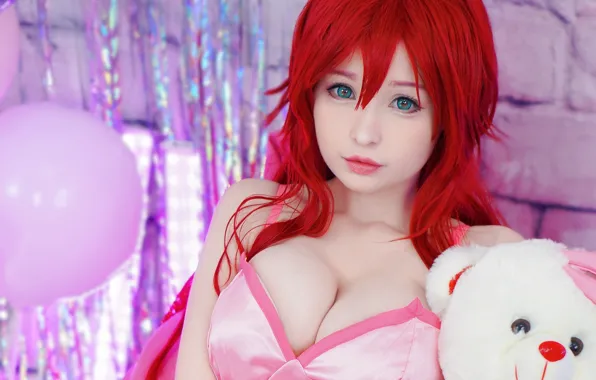 Girl, sexy, cleavage, red hair, long hair, dress, boobs, beautiful