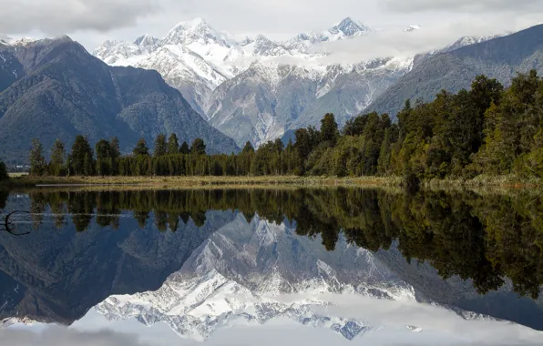 Горы, озеро, отражение, Новая Зеландия, New Zealand, Mirror - Lake Matheson