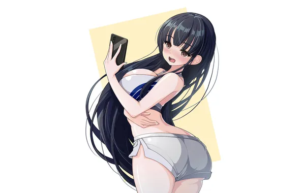 Girl, sexy, ass, shorts, long hair, brown eyes, boobs, anime