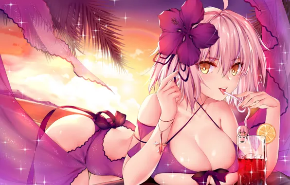 Girl, sexy, cleavage, pink hair, dress, boobs, anime, beautiful
