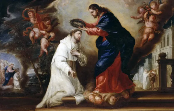 Картинка картина, мифология, Диего Гонсалес де ла Вега, Святой Рамон Нонато Венчается Христом