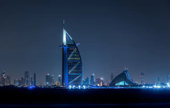 Картинка city, lights, night, dubai, united arab emirates