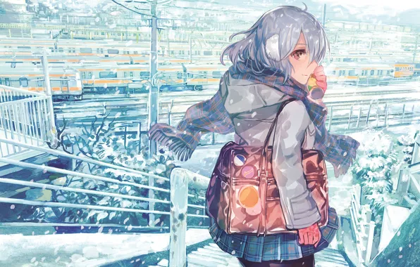 Картинка зима, взгляд, девушка, аниме, rioka (southern blue sky)